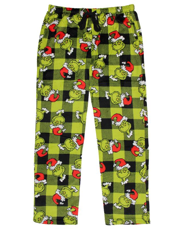 The Grinch Pajama Set Dr. Seuss Women's The Grinch Santa Fleece Buffalo Plaid Sleep Pajama 2 Piece Set Lounge