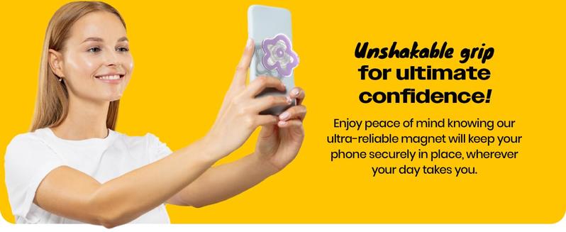 Cute Phone Grip Compatible with MagSafe Adapter Ring Included Magnetic Loop Grip and Phone Stand Cellphone Smartphone Wireless Charging Bracket Easy Install Secure Grip Hands-Free Use Pink Glitter