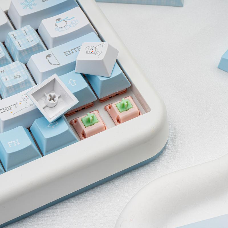Ergonomic keycaps COOMICKEY Creamy Keycaps Set 145 Keys PBT Dye Sublimation Snowman Shape Blue Custom Keycap for 61/64/87/104/108 Cherry MX Switches ISO ANSI Layout Mechanical & Gaming Keyboard