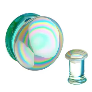 White Aurora Borealis Double Flared Glass Plugs  - Pair