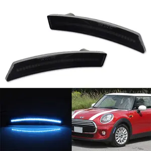 2PCS Smoked Lens Ice Blue LED Front Side Marker Light For MINI Cooper R55 R56 R57 R58 R59 R60 R61  2007 2008 2009 2010 2011 2012 2013 2014 2015 2016