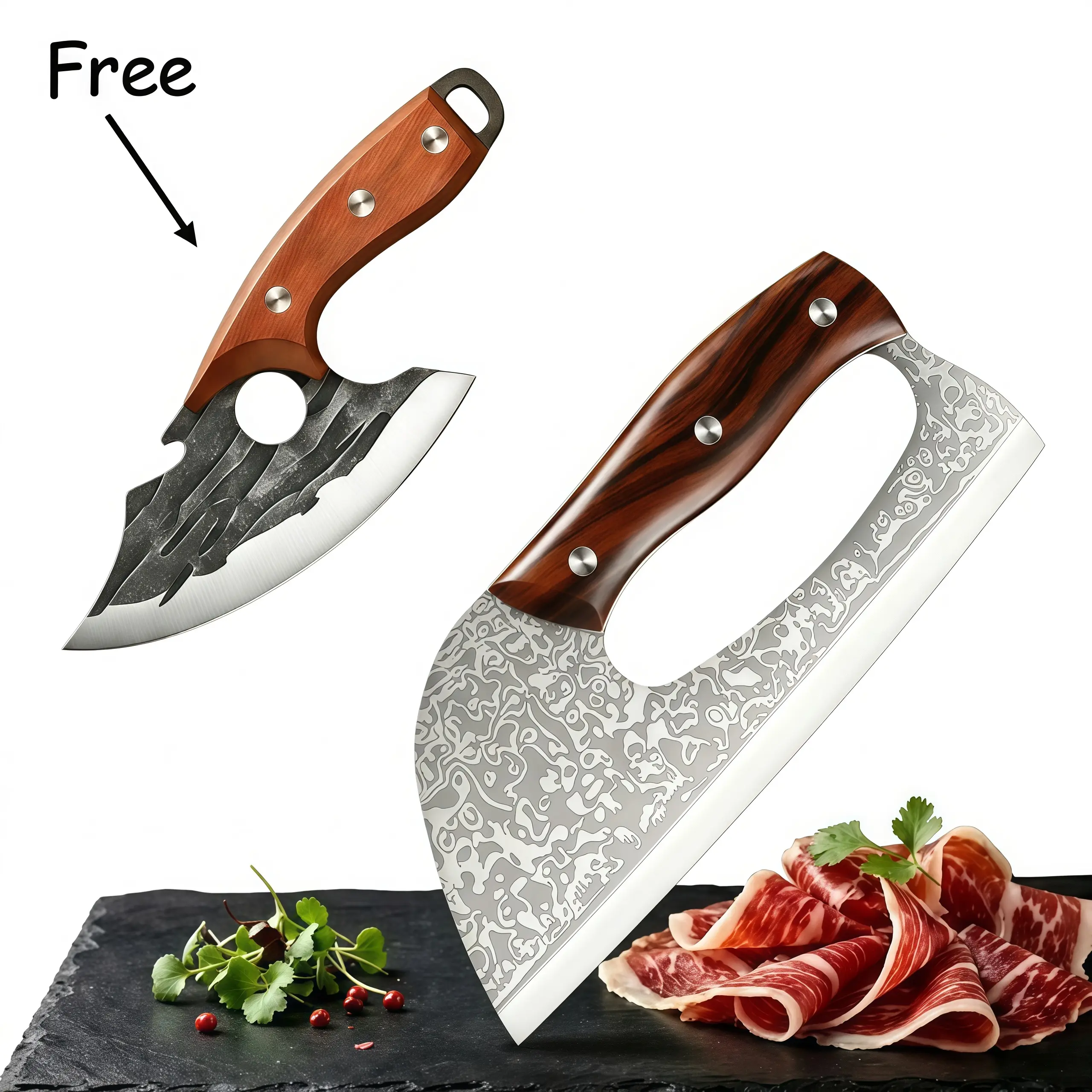 Buy 1 Get 1 Free Forged Kitchen Knife Set - Sharp Durable Meat Cleaver Chef Knife, Ergonomic Non-Slip Handle, Precision Cutting Bone Chopper Gift Box