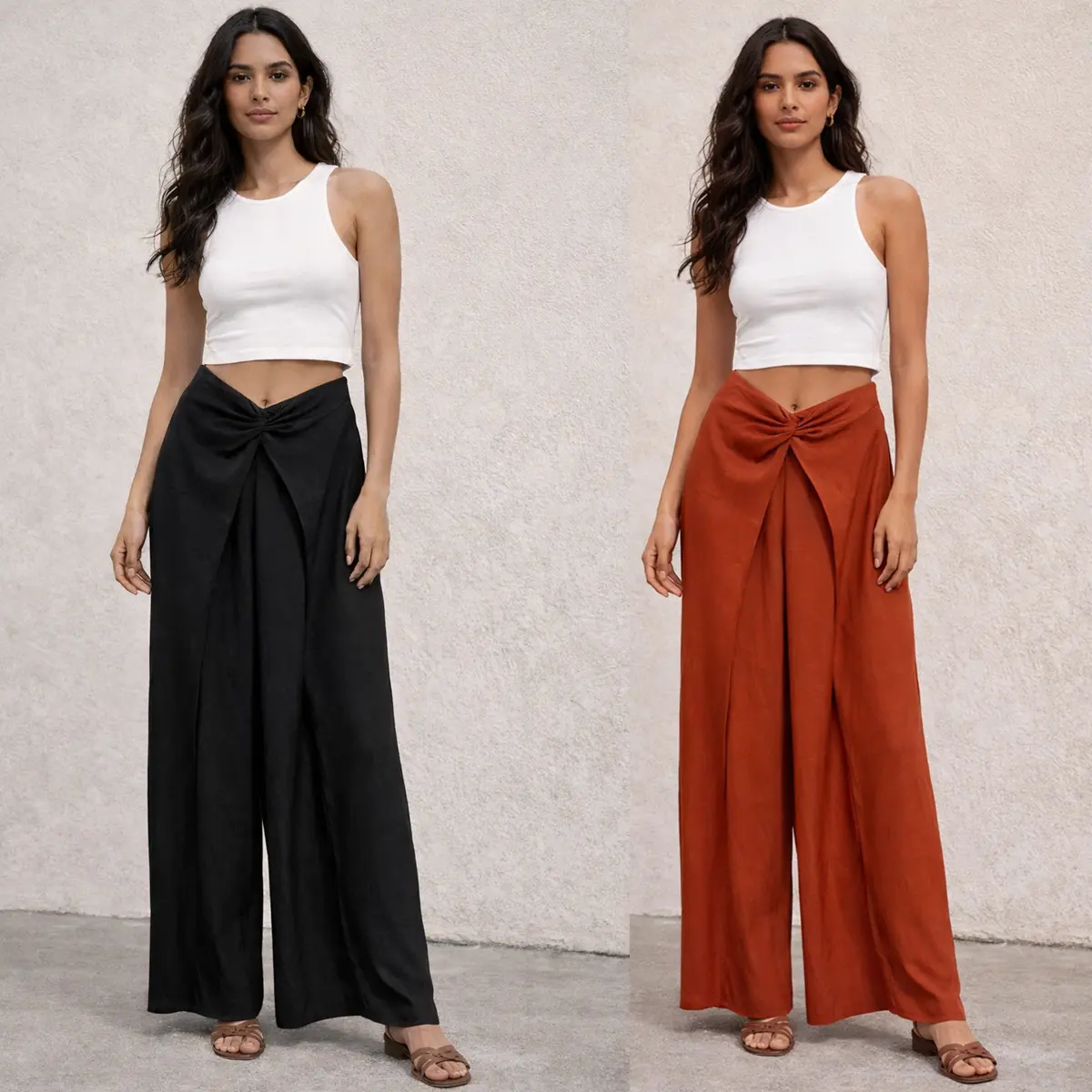 Rust Elegance Knot Wide-Leg Pants