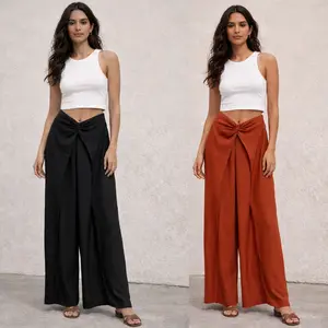 Rust Elegance Knot Wide-Leg Pants