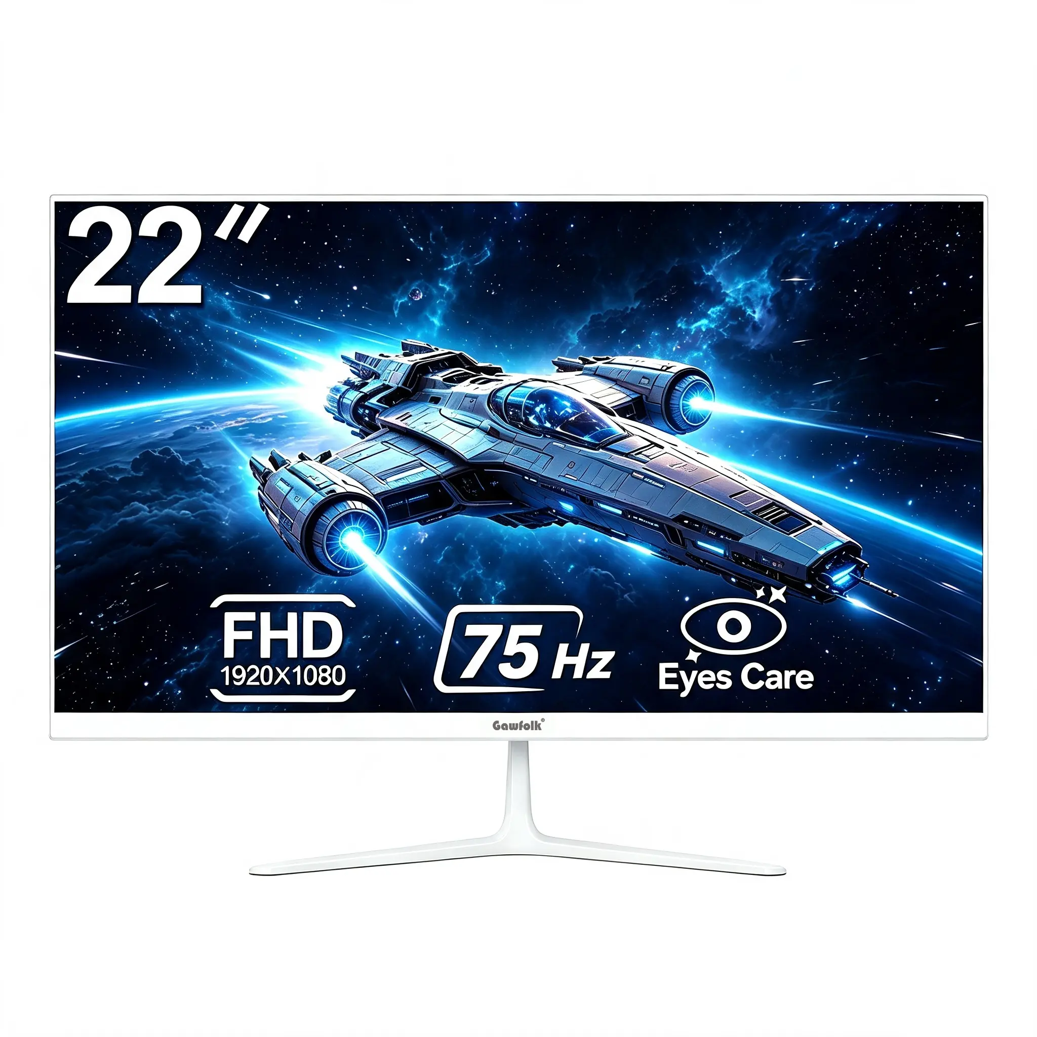 Gawfolk 22in FHD 1080p 75Hz PC Monitor, Computer Monitor with Full HD Display & FHD 1080p Clarity, 95% sRGB, Ultra-Narrow Bezel, HDMI Plug-and-Play, VESA Wall Mount Compatible (Gaming, Office Use)