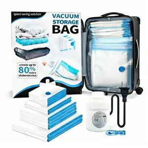 12 Pack Travel Vacuum Storage Bags with USB Electric Pump, Combo Space Saver Vacuum Seal Bags for Clothing Travel Vaccine Sealed Storage Bag for Comforters Blankets Clothes Suitcase, Clear Thickened Pp Plastic