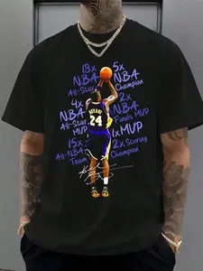 |     Kob.E Bryant |     Artistic Lakers Basketball Print Classic T-Shirt |     Popular Classic Apparel For Kobe Fans |     100% Cotton Loose Fit Printed Crew Neck Unisex Short-Sleeve T-Shirt |     European And American Fashion Brand Printed Base Layer Sh