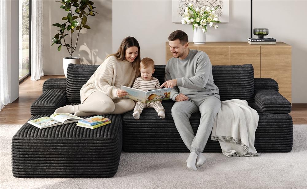 【On Sale】Yaheetech 110"W Compressed L-Shaped Modular Sectional Sofa with 2 Packages Corduroy Fabric Cloud Couch Boneless Foam Sleeper Oversized Deep Seat Removable Pillow Covers Pet-Friendly No Assembly for Living Room Apartment