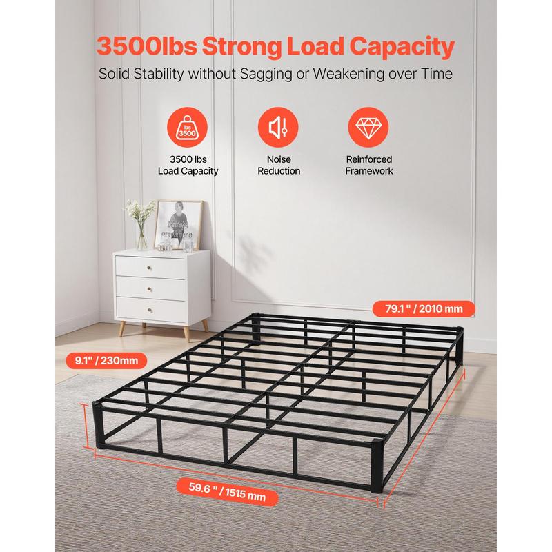 VEVOR Box Spring,  Queen Size Bed Frame with Washable Fabric Cloth, Heavy Duty Metal Frame for Queen Bed, 9 in Mattress Foundation, 3500 lbs Max Weight Capacity, Easy Assembly, 79.1L x 59.6W x 9.1H in