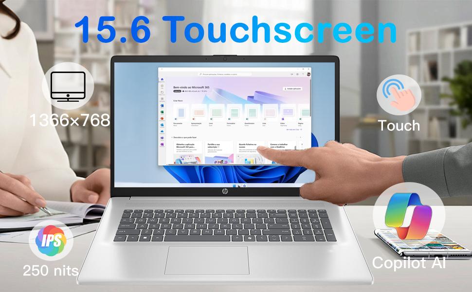 HP 2025 15.6" Touchscreen Laptop - Win 11 Pro , Intel i3 1315U(Up to 4.5GHz), Wi-Fi 6, Copilot AI, HD Touch Display, Long Battery Life, 8GB RAM, 256GB SSD