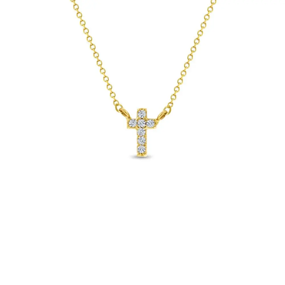 14k Gold Dainty CZ Cross 16" Kids / Children's / Girls Pendant/Necklace