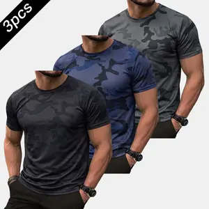 3-pack Men’s Fashion Trendy Camouflage Slim Fit T-Shirt for Skateboarding, Casual Wear, and Street Style