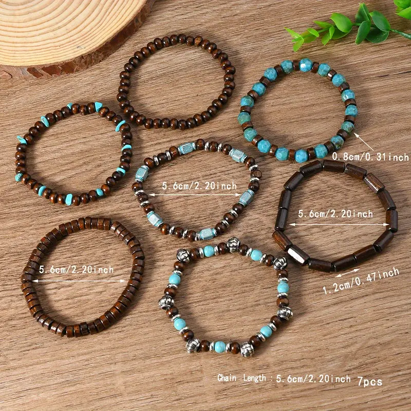 7Pcs Bohemian Retro Unisex Bracelet Set | Handmade Coconut Shell & Wood Beads with Turquoise Accents | Perfect for Daily Wear & Gift 7Pcs Bohemian Retro Unisex Bracelet Set | Handmade Coconut Shell & Wood Beads with Turquoise Accents | Perfect for Daily Wear & Gift