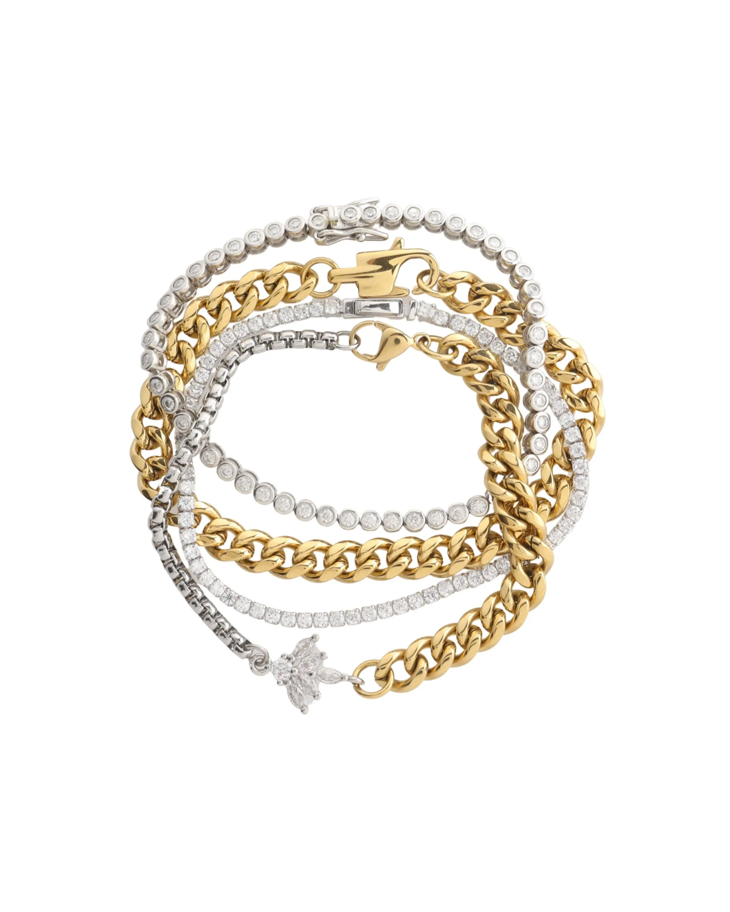Silver Tennis & Chain Stackable Bracelet Set - Fashion Jewelry, Stackable Bangle, Shiny Silver Bracelets & Anklets, Fashion Bracelets