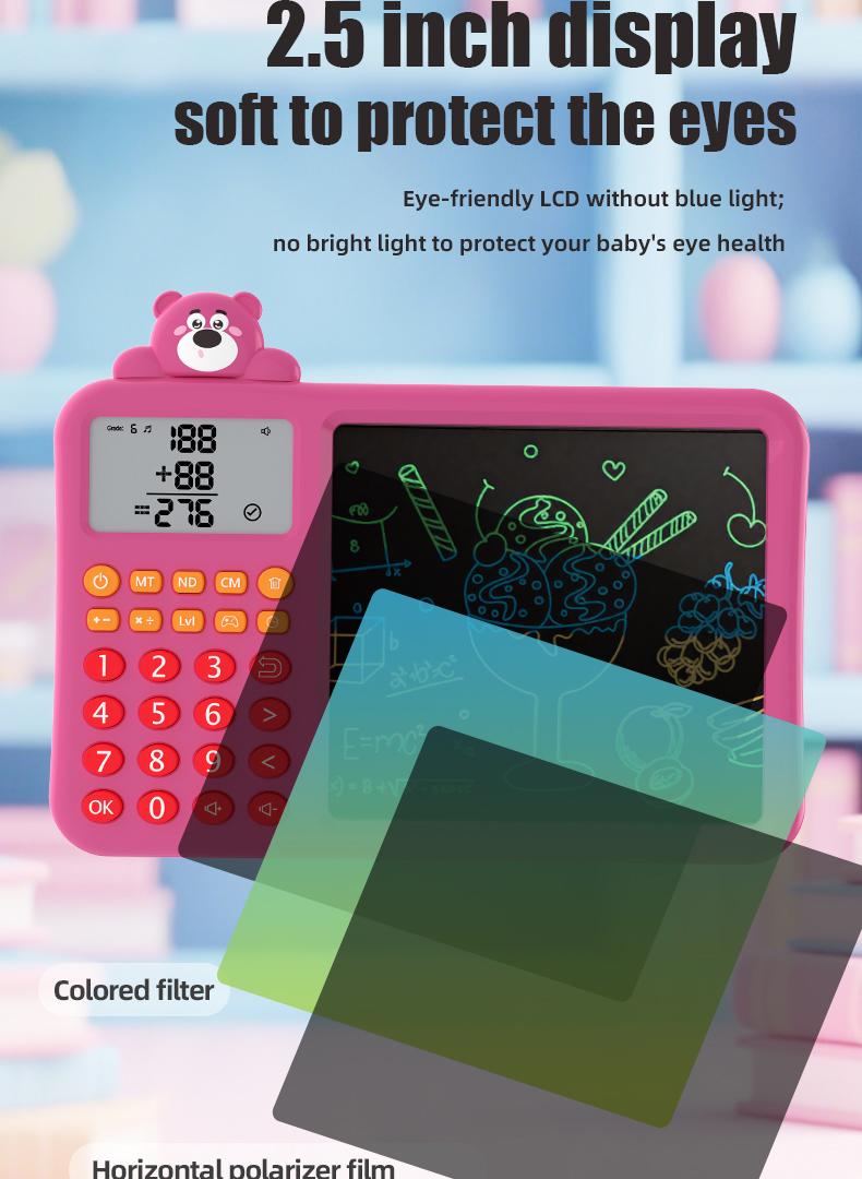 2-in-1 Kids Math Learning Tablet 3-8, Calculator + LCD Writing Board, + − × ÷ Practice, Column Math, Timed Drills 2-in-1 Kids Math Learning Tablet 3-8, Calculator + LCD Writing Board, + − × ÷ Practice, Column Math, Timed Drills