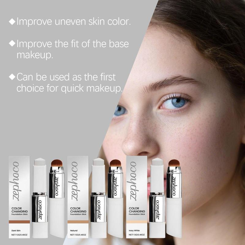 Color Changing Cover Cream Stick - Color-Changing Foundation Full to Medium Coverage with Detachable Brush - Moisturizing Makeup