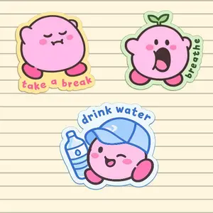 Pink Blob Self-Care Sticker Set 3PCS, Cute Waterproof Vinyl Decals for Planner, Bullet Journal, Laptop, Water Bottle