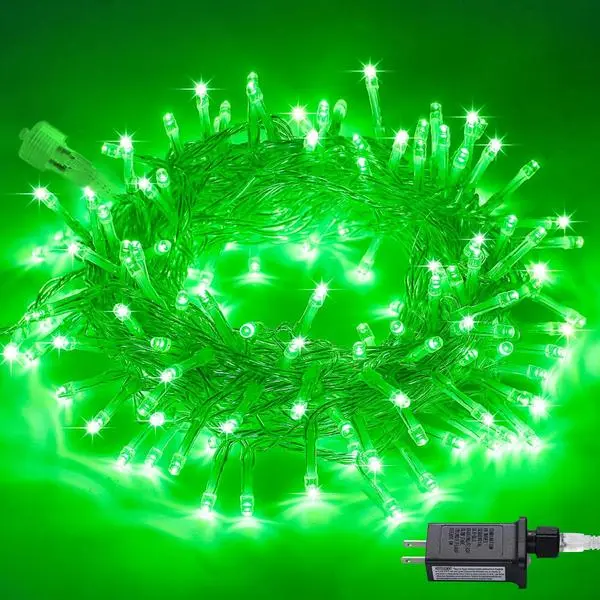 JMEXSUSS Connectable 100 LED Green Halloween Lights 8 Modes Grinch Lights | Plug-in Green Christmas Lights Indoor, 33ft Clear Wire Grinch Green String Lights Outdoor for Grinch Christmas Tree Decor
