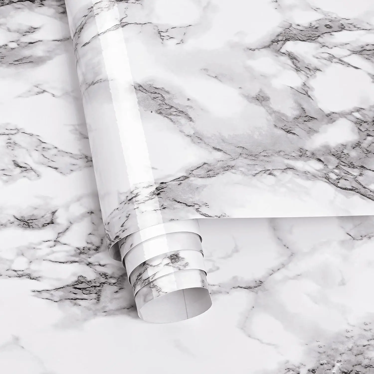 Peel and Stick Marble Contact Paper Roll, 15.7in x 118in Glossy Black White Grey Indoor Temporary Wallpaper, Self-Adhesive for Countertops, Kitchen Cabinets, Peel And Stick Wallpaper, Peel-And-Stick, Tool-Free