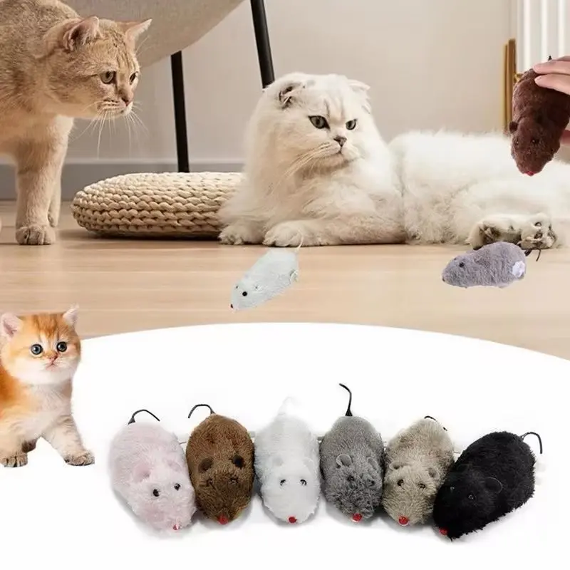 Realistic Wind Up Mouse Cat Toy, Plush Running Mouse with Moving Tail, Interactive Cat Chase Toy, Self Entertainment Toy for Indoor Cats