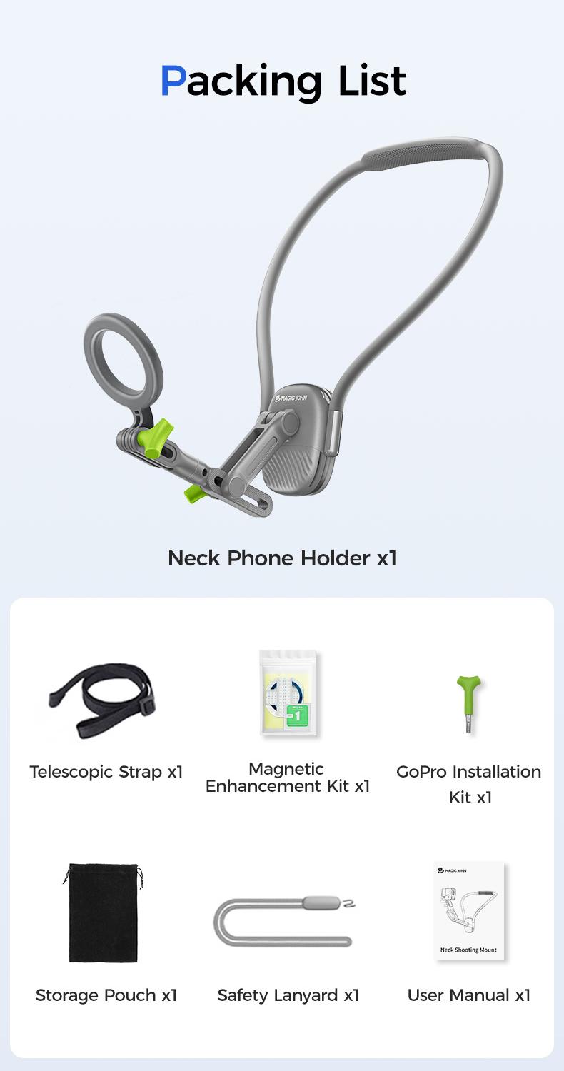 MAGIC JOHN Magnetic Neck Phone Mount – Hands-Free Vlogging, TikTok Live & Travel Filming | 360° Adjustable & Wearable