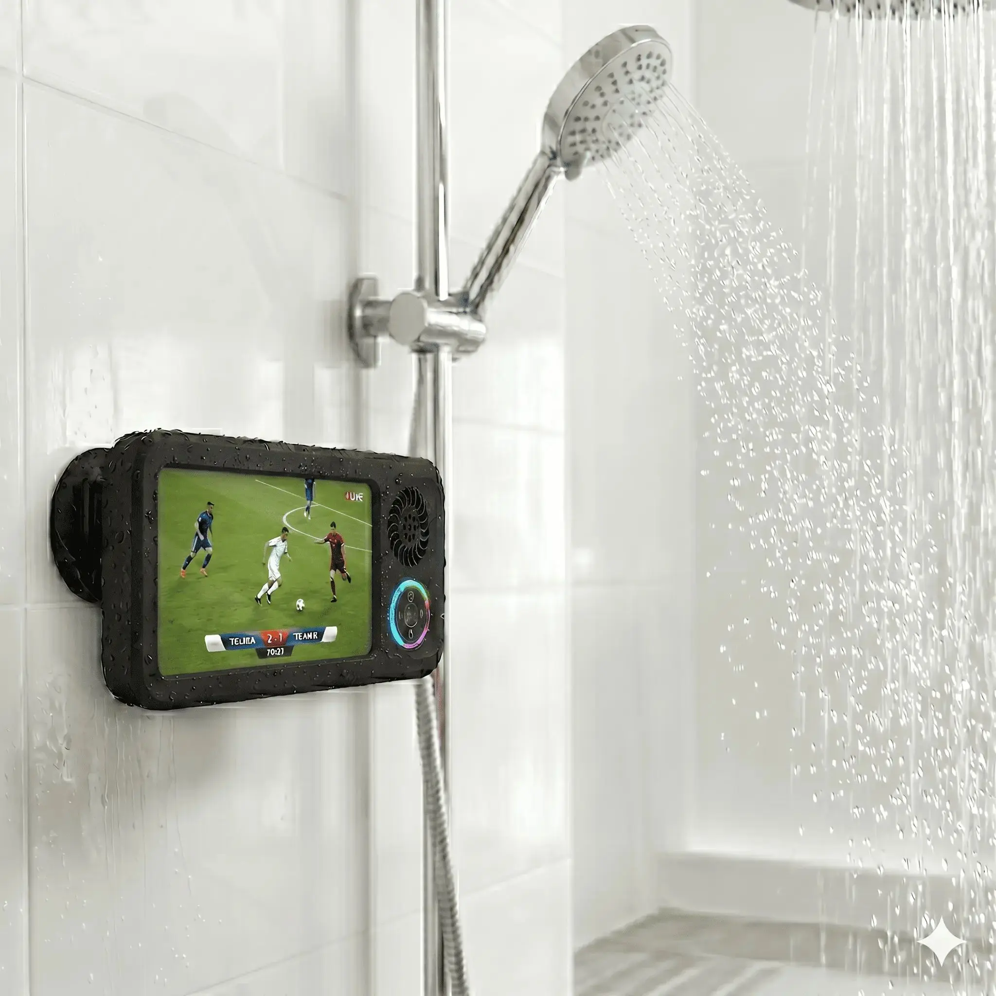Bathroom Waterproof Phone Holder with Bluetooth Speaker - 360° Rotation, Touch Screen Compatible, Suction Cup Mount Shelf, Hands-Free Phone Accessories
