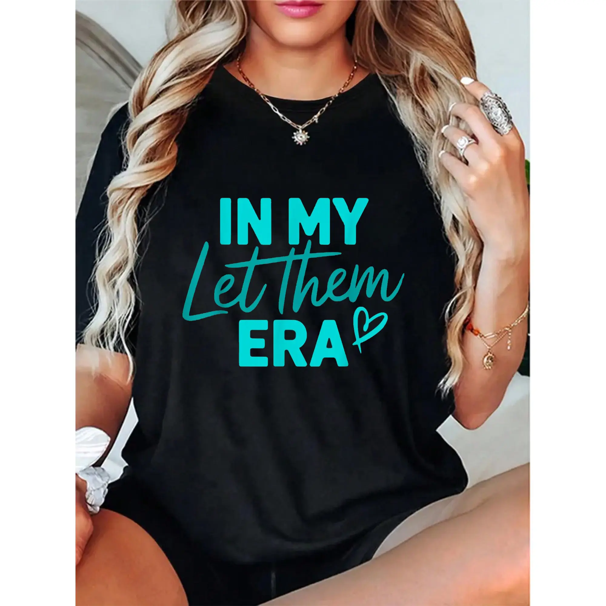 Women's Cotton "Let Them Era" Casual Lady Round Neck Streetwear T-Shirt, Comfortable Everyday Top