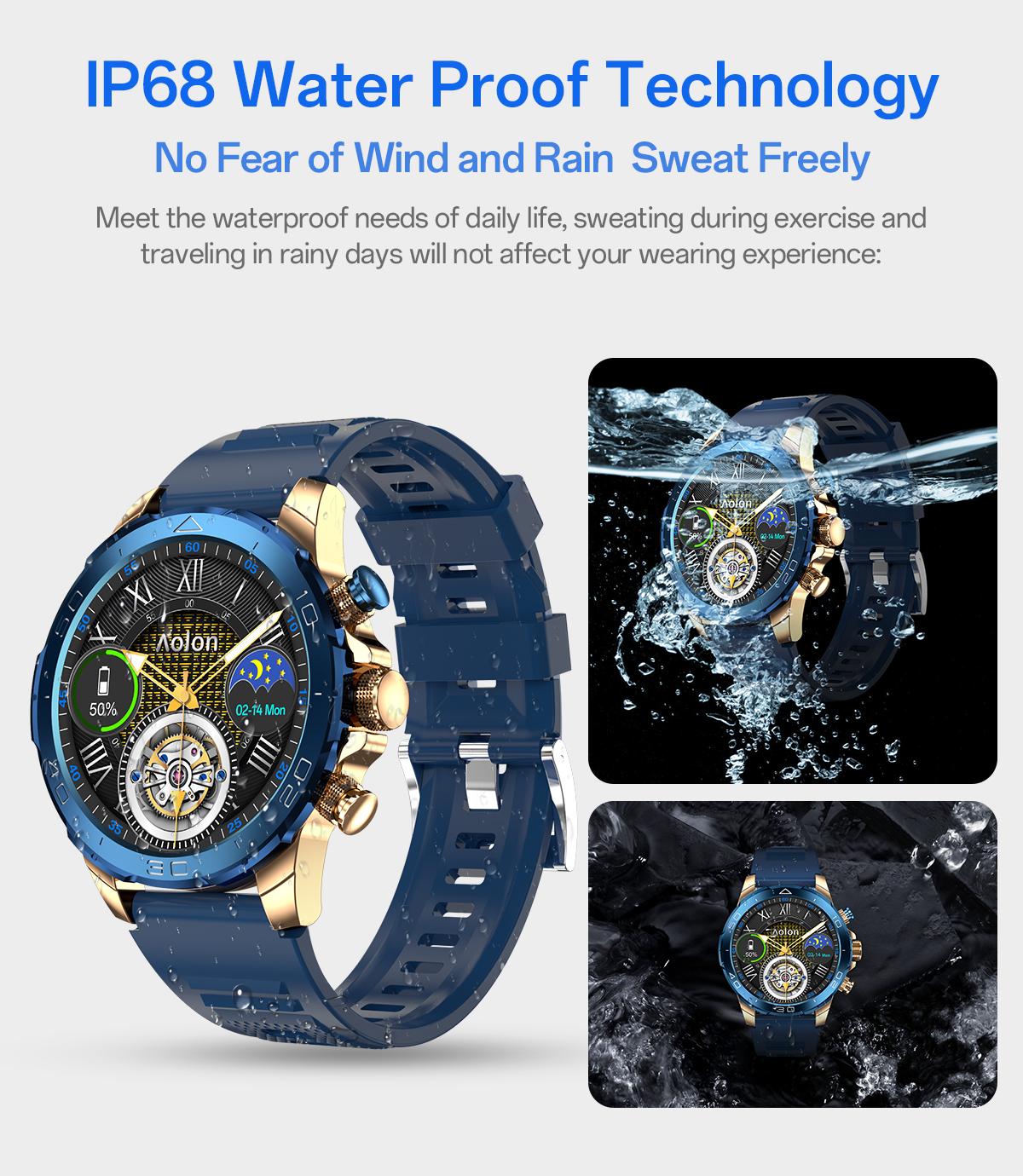 【GOLD-PLATED & FULL METAL BODY】Aolon Luxor Smart Business Watch, IP68 waterproof, with running speed tracking, DIY health monitoring, outdoor sports features, 128MB memory, and up to 26 days standby.