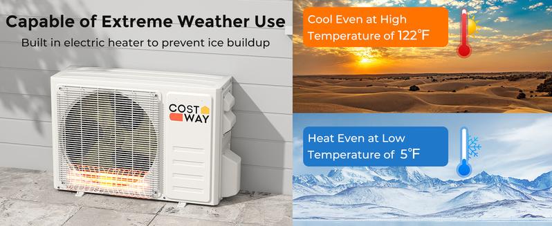 COSTWAY Split Air Conditioner& Heater, 9000-24000BTU Wifi Enabled Inverter Air Conditioner & Heater Pump System, Compatible with Alexa, w/Installation Kit
