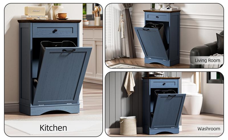 【Does Not Include Trash Can】 Spurgehom 13 Gallon Tilt-Out Trash Can Cabinet, Hidden Kitchen Garbage Bin with Drawer, Pet-Proof Storage