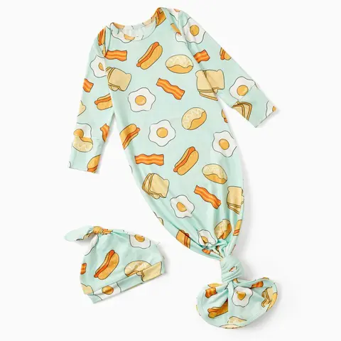 PatPat Unisex Baby Bamboo Viscose 1-Piece Sleeper Gown - Soft Breathable Baby Clothing Sleepwear Outfits, Long Sleeve Knotted Nightgown Includes Mitts for Newborns Homecoming Outfit