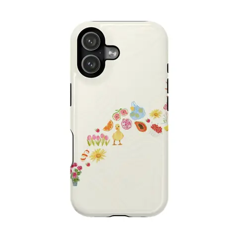 VYD Non-Woven Pastoral Cute Duck Print Cellphone Case - Protective Casing with Flowers,Fruits,Summer Market Design for iPhone 17 Pro Max,17 Air,18,16,15 Plus,14,13,12,11 Plus & Samsung Galaxy S25 Ultra,S21,S22 - Phone Protection Accessories