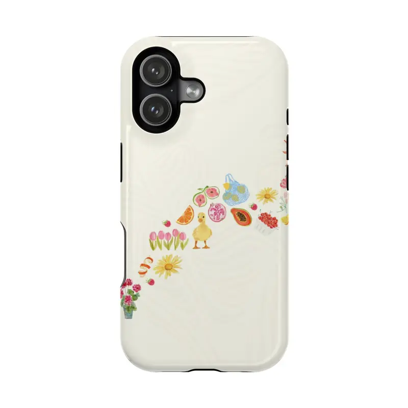 Cute Duck Cottagecore Aesthetic 2-Layer Polycarbonate Cellphone Cover - Durable, Drop-Proof, Shock-Absorb TPU Rubber Accessory with Flowers,Fruits,Summer Market Design for iPhone & Samsung Galaxy Models (Wireless-Friendly)