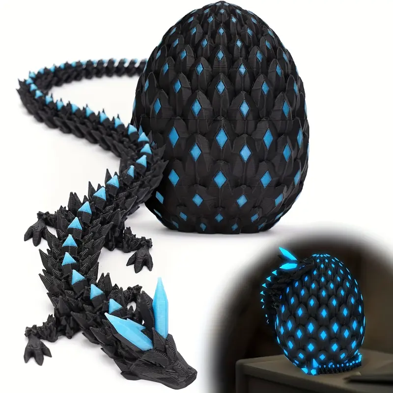 1set 3D Printed Dragon with Eggs Mystery Dragon Egg Glow in The Dark 3D Print Dinosaur Eggs for Home Decor Funny Gift Staute
