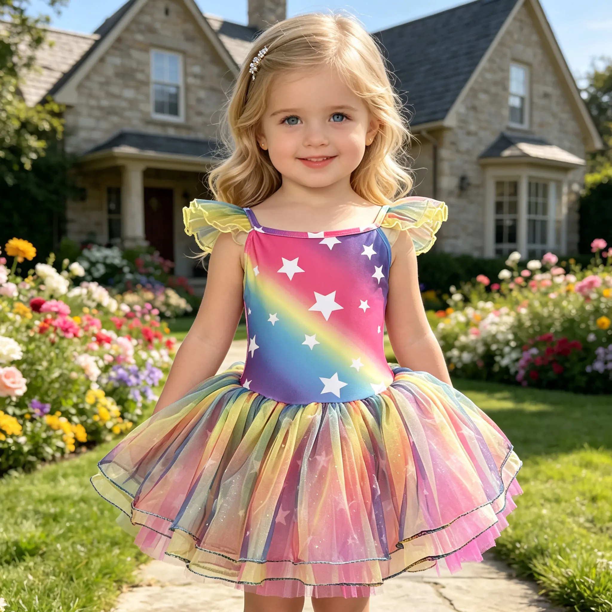Girls Ruffle Flutter Strap Rainbow Star Ballet Tutu Dress Leotard Gradient Glitter Rainbow Tulle Skirt Kids Gymnastics Recital Fairy Dance Costume Toddler Training Outfit