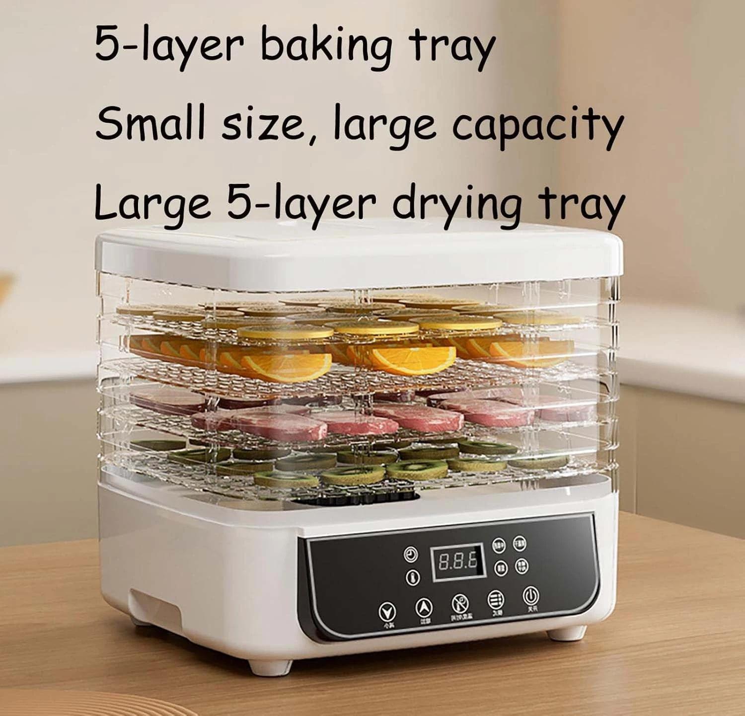 Essential Food Dehydrator, 5 Stackable Trays with Adjustable Timer and Temperature Control - Electric Food Preserver for Jerky, Fruits, Veggies, Meat & Dog Treats, Large capacity