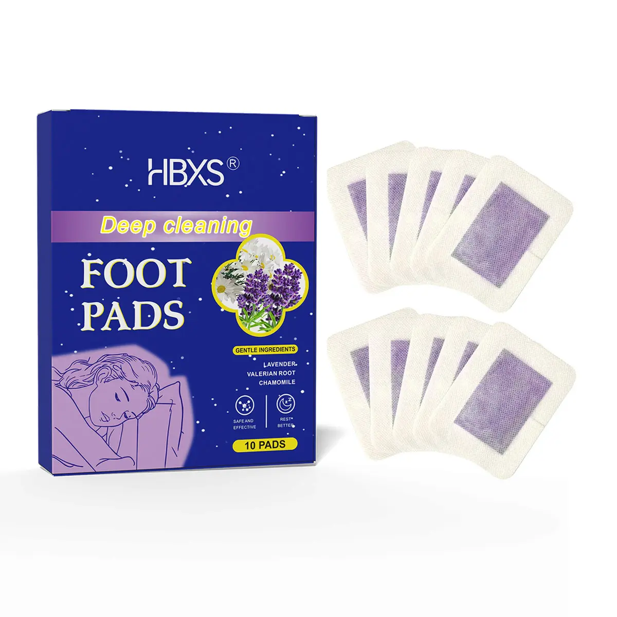 HBXS Deep Cleansing Foot Pads for Stress Relief & Better Sleep with Magnesium Glycinate & Valerian Root 10 Patches for Achy Feet Natural Soothing Nail Care, Detox Foot Pads, Deep Clean Foot Masks