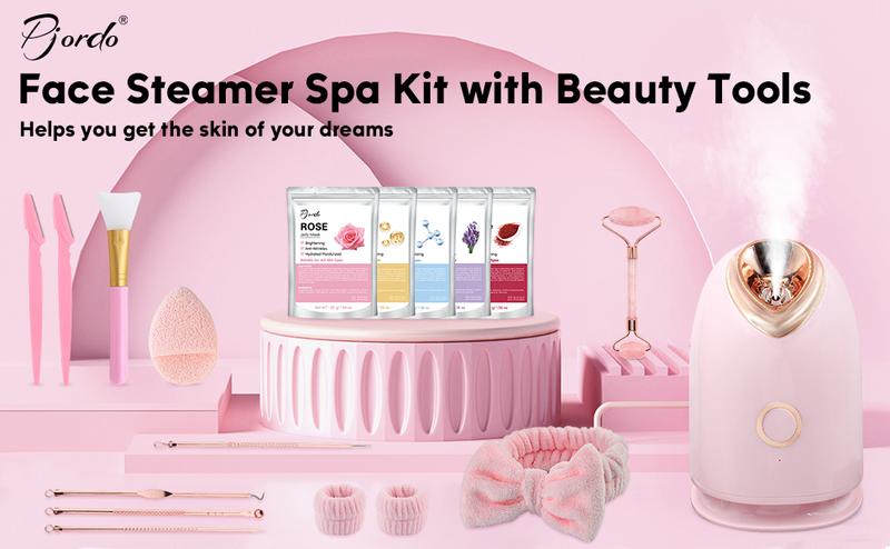 Pjordo Nano Ionic Facial Steamer 7-in-1 Home Spa Kit for Pore Opening and Deep Hydration Includes Deep Cleaning Tools and Silicone Brush