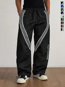 Uni-sex Striped Print Side Strap Design Waist Athletic Pants Comfortable Casual Long Trousers for Everyday Wear All-season Breathable Activewear Sports Jogger Sweatpants Sports Bottoms