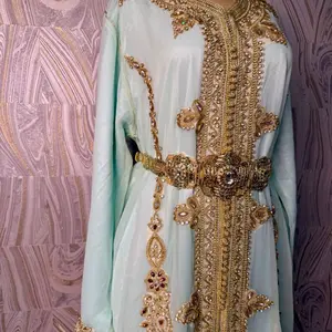 Morocco Embroidered Kaftan with Gold Accents and Beaded Details for Festive Wear