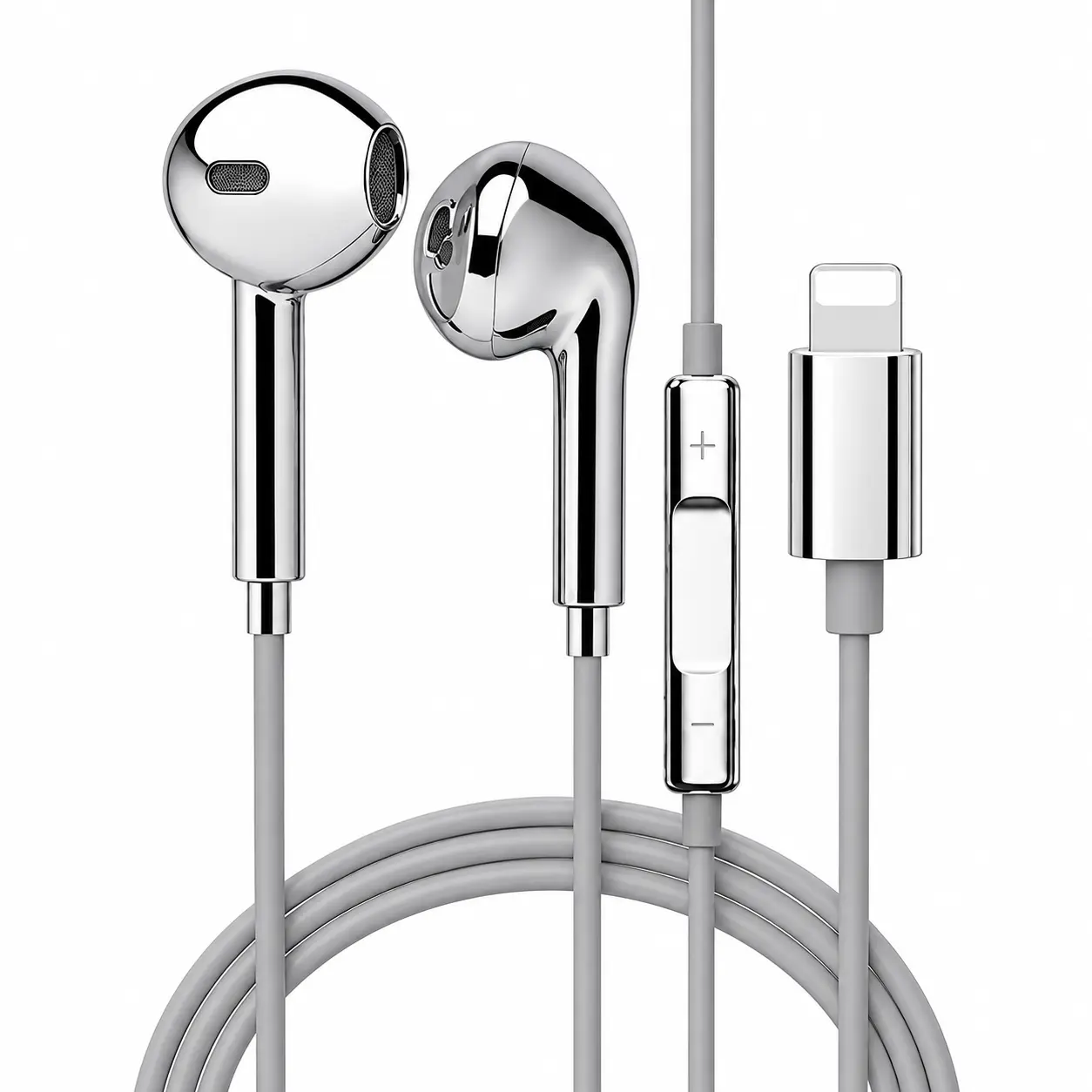 Wired Earbuds with Silver Electroplated Finish, Semi In-Ear Headphones with Retro Style, Compatible with iPhone 18 Pro Max, iPhone 18 Duo, Plug and Play Earphones for Lightning, USB-C or 3.5mm Audio Ports, Compatible Smartphones for Music, Calls & Gaming