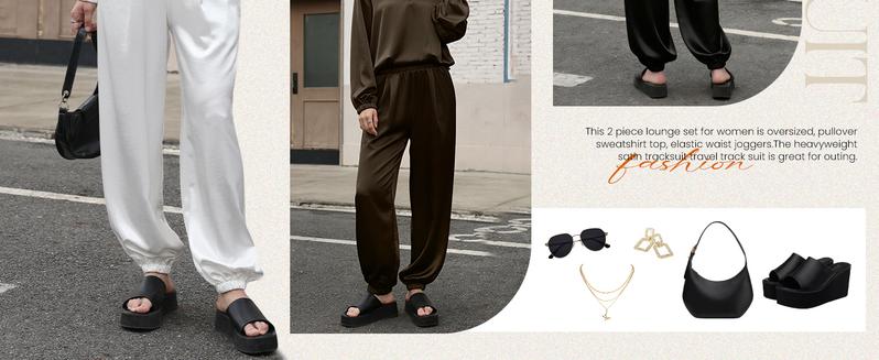 Yimoon Womens Zip 2 Piece Outfit Set Silk Satin Lounge Set Silky Long Sleeve Top Joggers Tracksuit Sweatsuit