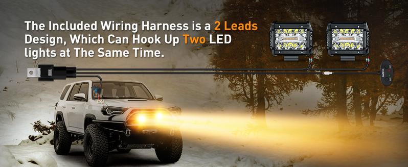NAOEVO 4 Inch LED Pod Lights, White Amber Offroad Fog/Driving Lights LED Light Bar with 2 Leads Wiring Harness, Spot Flood LED Work Lights for Truck Boat UTV ATV, 2-Pack (White/Amber/White&Amber)