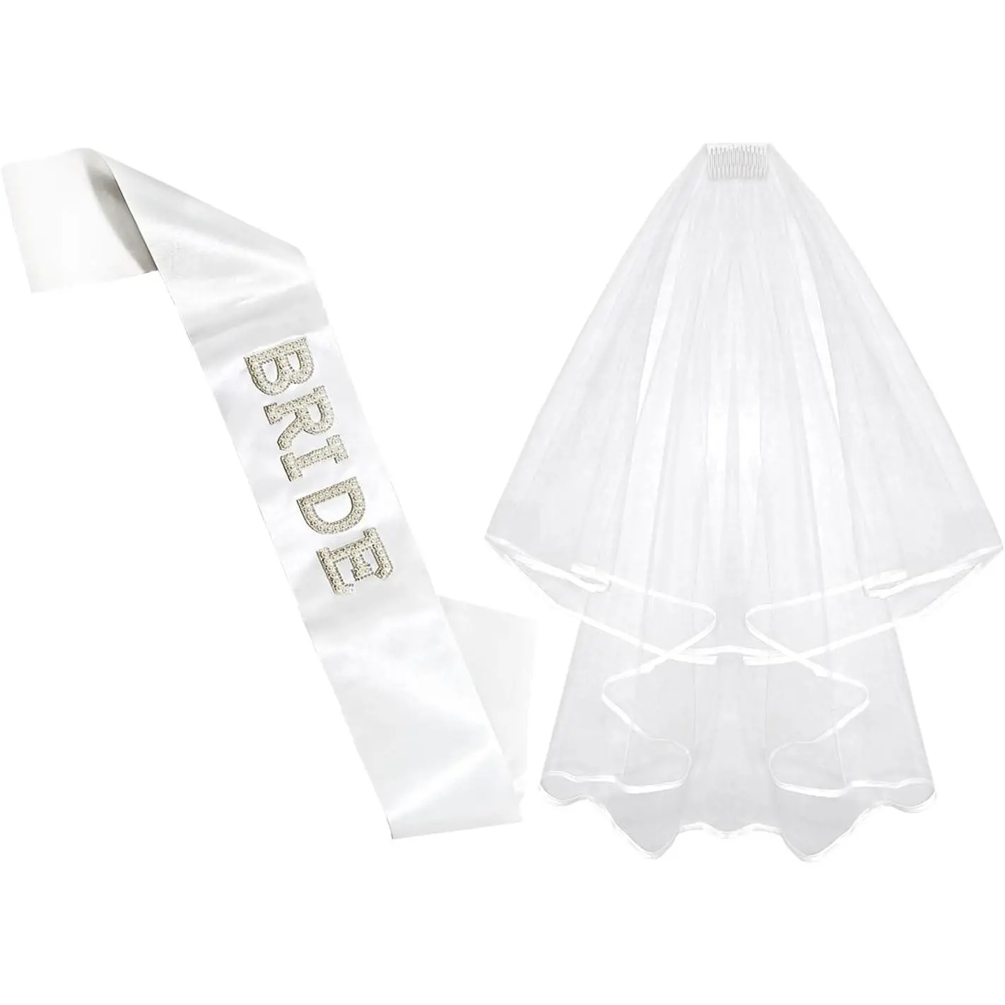 Bride To Be Sash and Bride Veil White for Bachelorette Party, Bach Party Favors Accessory, Bridal Vei and Sash Set