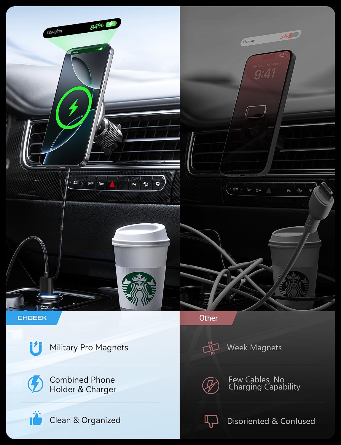 Phone Holders Mounts Stand For Magsafe Car Mount 15W MAGFAST Car Charger | LED Magnetic with Air Vent Holder for iPhone 16/15/14/13/12 - Fast Charging on the Go While Driving/on the Road/While Commuting