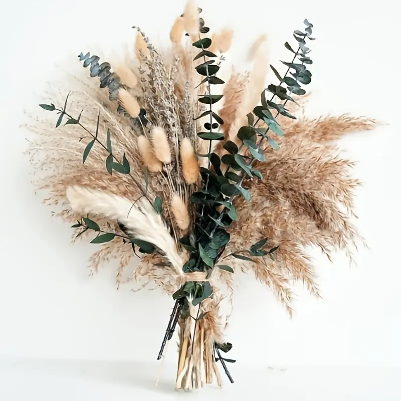 Silky Boho Chic Matte Rustic Artificial Bouquet - Preserved Dried Pampas Grass, Lavender & Eucalyptus Combo, Faux Flower Plants, Decor for Living Room, Romantic Bedroom Accessories, Low-Maintenance Home Decor for Vases, Shelves, Tables