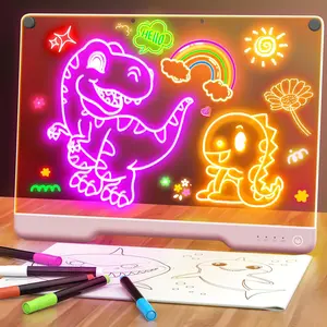 14-Inch Rechargeable Doodle Glow LED Note Board, 7-Color Light Modes, Neon Art Dry Erase Light Up Drawing Pad with Built-in Stand, Sketching Gift Toy for Kids/Girls/Teens, 5 Markers & Tracing Book