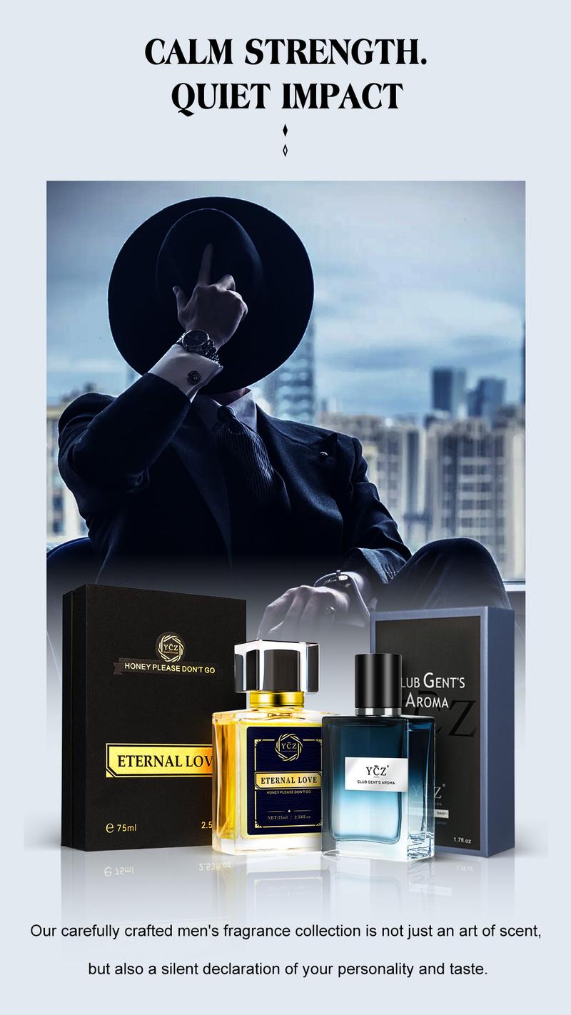YCZ Eternal Love & Club Gent's Aroma - Double Scents Intertwined Long Lasting Liquid Fragrance Set for Gentlemen 75ml & 50ml Edp Spray Concentrated Oil Perfume Cologne Scented