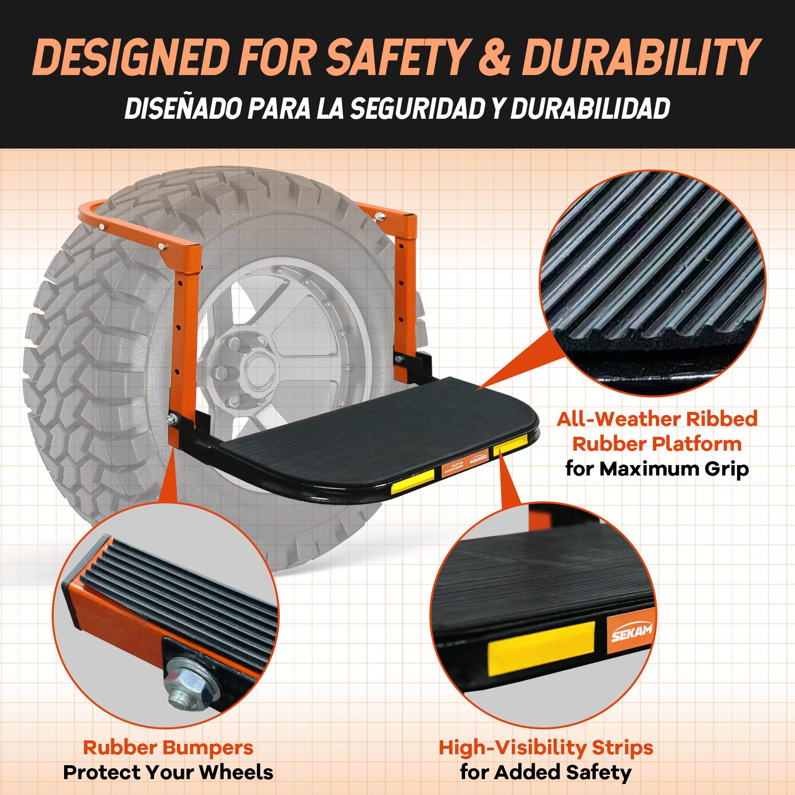 Sekam Adjustable Tire Step for Pickup Trucks & SUVs Heavy-Duty Folding Climber Step Fits 12.5"–15" Tires 350 lbs Capacity Must-Have Truck Accessory