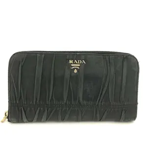 Pre-owned PRADA leather Small Leather Goods Logo Gather Zip Around Long Wallet Black